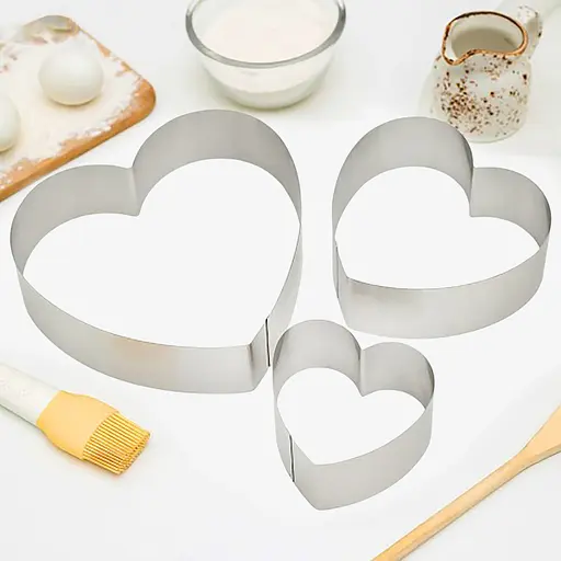 Набір металевих форм кілець для десертів, тістечок, випічки тортів у формі сердець 20х19 см (висота 8 см), Господар Сріблястий 87047 - фото 10