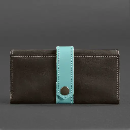 Кожаное женское портмоне 3.0 темно-коричневое с бирюзовым. - фото 6