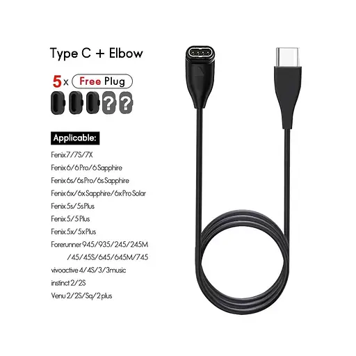 Зарядний пристрій Tamister для годинника Garmin Fenix 5/5S/5X/5X Plus/6/6S/6X Pro/7/7S/7X (Type C - Г-подібний вхід) - фото 3