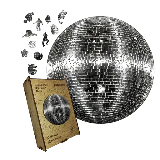 Дерев'яний фігурний пазл Срібний Дискошар, А2, Картонна коробка 300+ елементів