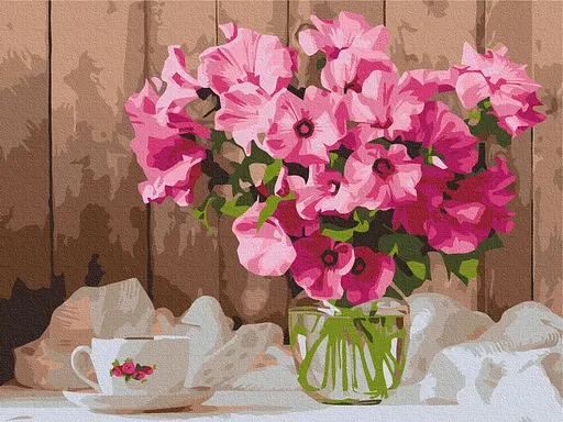 Картина за номерами на підрамнику Brushme Рожеві петунії на столі