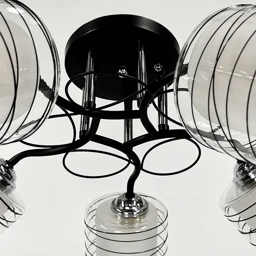 Стельовий чорний світильник на 5 подвійних плафонів Ø 50 см | Line F | Арт. 6190/5A BK+CH - фото 3