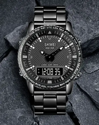 Чоловічий наручний годинник Skmei 1898 (Чорний з чорним табло) - фото 5