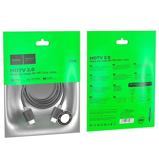 Дата кабель Hoco US08 HDTV 2.0 male to male 4K HD (3m) Black - фото 6