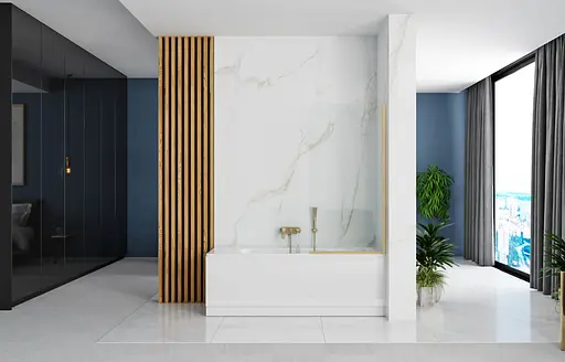 Шторка для ванни Rea Elegant 80 brushed gold нерухома REA-W6601, Універсальна, прозорий, золотий - фото 3