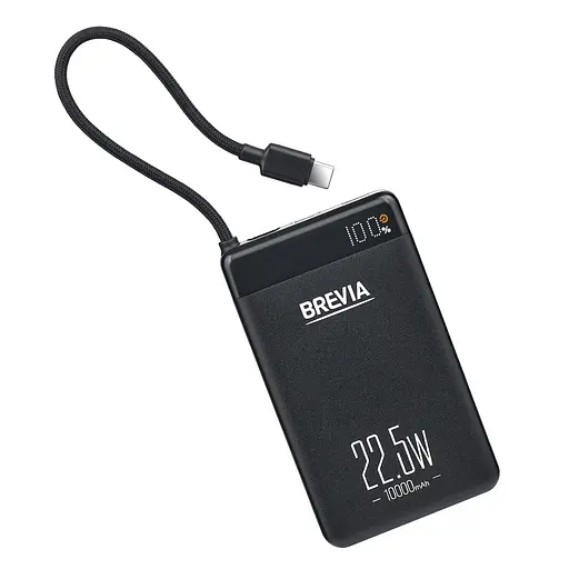 Повербанк (Power Bank) Brevia ePower 10000mAh 22,5W SuperSlim LCD чорний металік + кабель(45550SMB) - фото 5