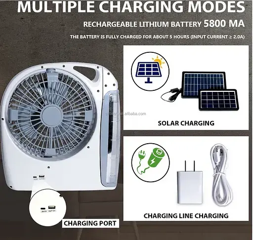 Вентилятор портативний GD-8028 N283 8" LED лампа, радіо, сонячна панель 10Вт Bluetooth USB (2 швидкості) - фото 2