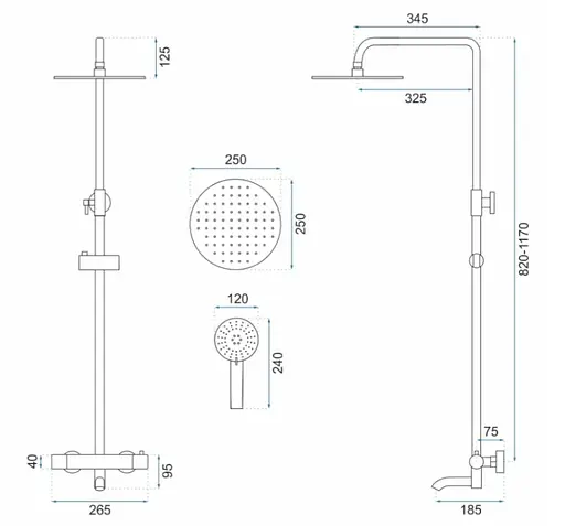 Душова система Rea Lungo black glossy з термостатом та виливом REA-P8763, Чорний матовий - фото 7