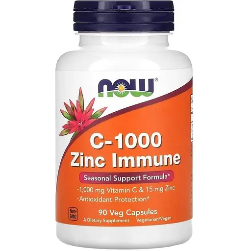 Вітамін С та цинк NOW Vitamin C-1000 & Zinc Immune, 90 вегакапсул для покращення  імунної системи