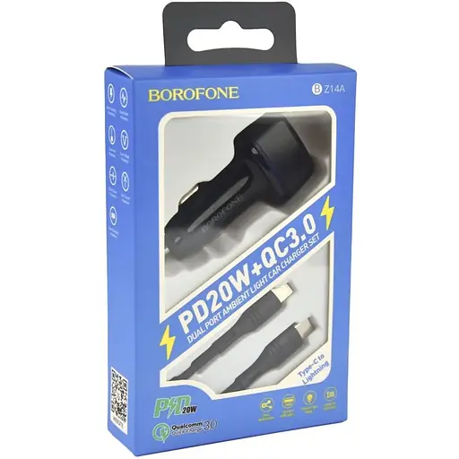 Автомобильное зарядное устройство Borofone BZ14A PD20W QC3.0 Type C to Lightning 3A Черный - фото 2