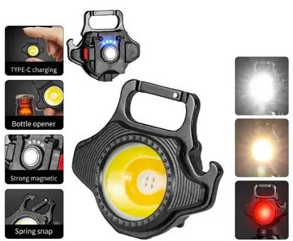 Міні ліхтарик брелок Rablex RB-437 COB біле жовте червоне світло світильник кишеньковий з карабіном відкривачем - фото 3