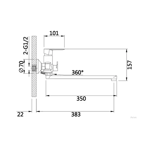 Смеситель для ванны Lidz Latwa 005 с поворотным изливом (c душевым гарнитуром) (k35) LDLAT005CRM45415 Chrome - фото 2