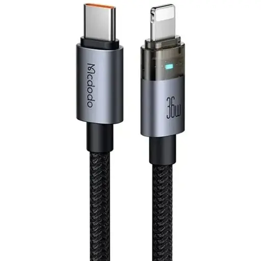 Кабель Mcdodo 36W USB-C to Lightning Transparent Cable with Charging Light 1,2 м CA-6940 Черный