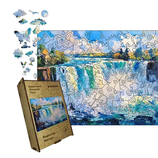 Дерев'яний фігурний пазл Ніагарський водоспад, А2, Картонна коробка 300+ елементів