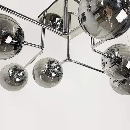 Сучасна стельова люстра в хромі на 8 графітових плафонів Line.F 2693/8 (new) CH+GR - фото 2