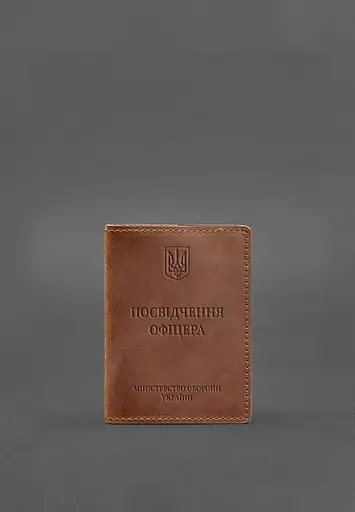 Кожаная обложка для удостоверения офицера 9.0 светло-коричневая Crazy Horse - фото 2