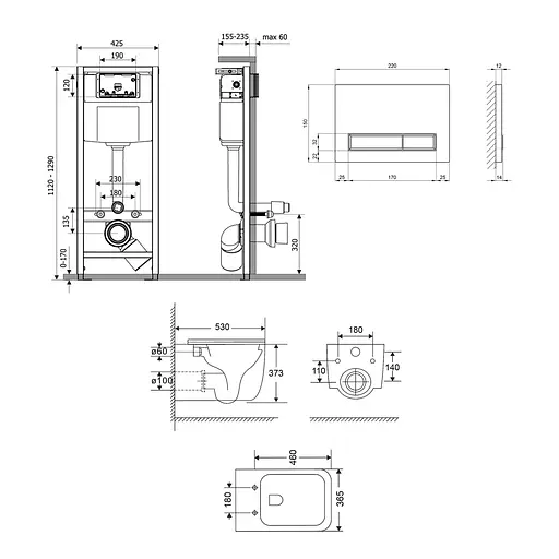 Подвесной унитаз Qtap Gemini Ultra Quiet + инсталляция Qtap Nest 4 в 1 (линейная клавиша White, Черный - фото 2