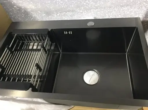 Мийка кухонна Kraft Handmade HS7848 AR права + кошик 780х480х230х3 мм Чорний 30412 - фото 2