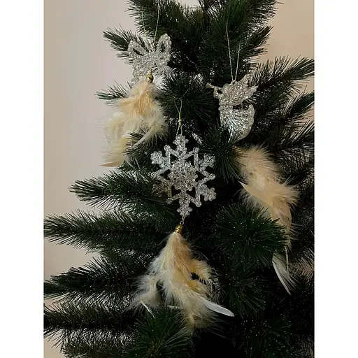 Украшение-подвеска Chomik Ангел бант снежинка с перьями 22 см 3 шт. шампань (5900779855892) - фото 5
