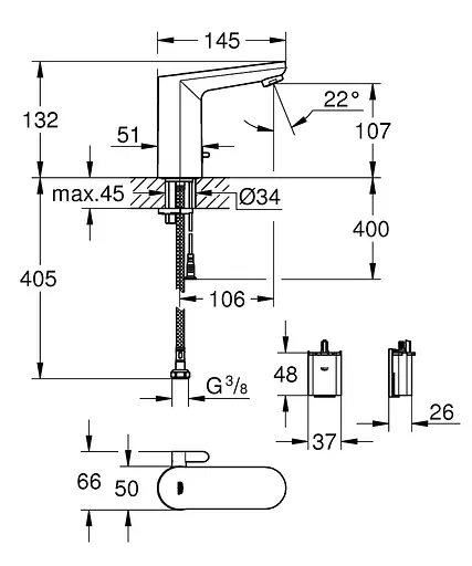 Инфракрасный электронный смеситель для умывальника Grohe QuickFix Get E 36366002 Хром - фото 5