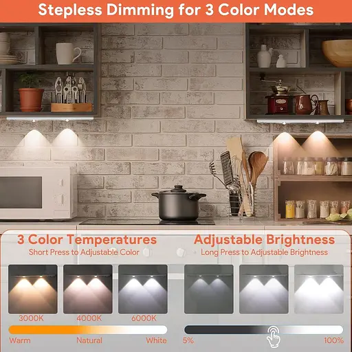 Підсвічування для кухонної шафи 2 шт. 40 см 3 режими датчик руху 2000 мАг USB-C - фото 4