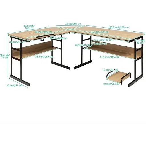 Комп'ютерний стіл Costway Fulton з регульованою панеллю в стилі Loft - фото 9