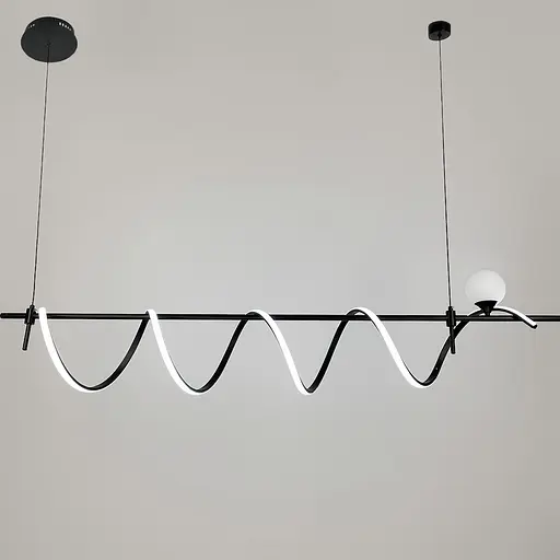 Видовжена чорна LED люстра із світлодіодною хвилею та білим плафоном Line.F MJ 189-1500 BK - фото 7