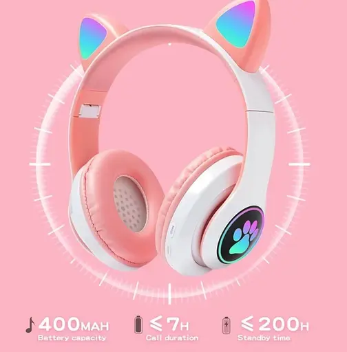 Бездротові Bluetooth навушники котячі вушка CAT STN-28 з мікрофоном та LED RGB підсвічуванням сині - фото 6