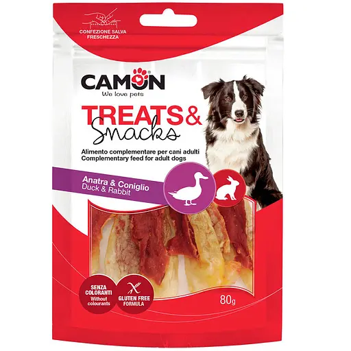 Лакомство для собак Camon мясные кроличьи ушки с уткой 80 г