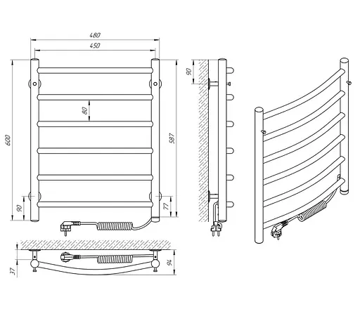 Электрический полотенцесушитель Laris Классик П6 450x600 Э сенсор S3 правый 73207724, Хром, Правое, Электронный - фото 6