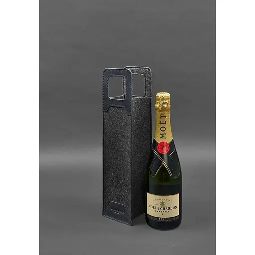 Чехол для вина BlankNote Crazy Horse 1.0 из фетра с кожаными вставками синий - фото 4