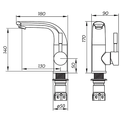 Змішувач для умивальника Zerix LR71205 LL1468 Нержавіюча сталь - фото 2
