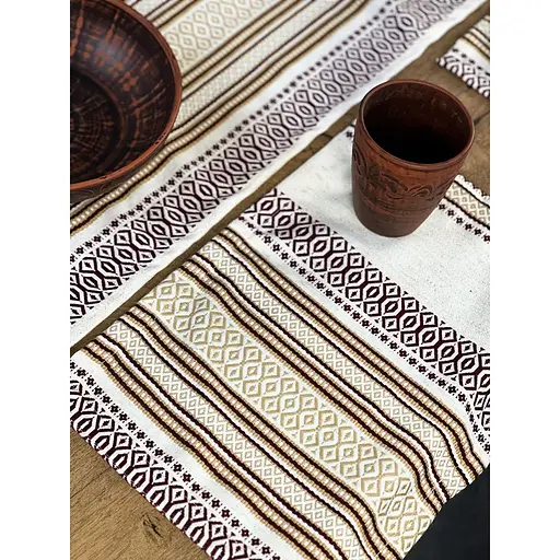 Комплект Різдвяний лляний з українським орнаментом Промінь Ранер 140х40 см + салфетки 30х40 см 32 шт.