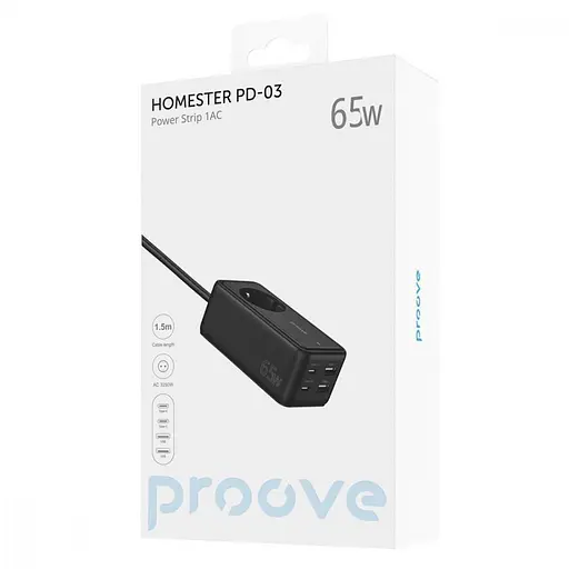 Мережевий фільтр Proove Power Strip Homester PD-03 1AC 65W (2 Type-C + 2USB) black (PSP165220001) - фото 8