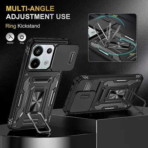 Ударостійкий чохол Epik Camshield Army Ring для Xiaomi Poco X6 / Note 13 Pro 5G Чорний / Black - фото 3