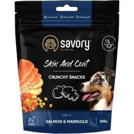 Хрусткі ласощі Savory для здоров'я шкіри та шерсті собак, лосось та чорнобривці 200 г - фото 1