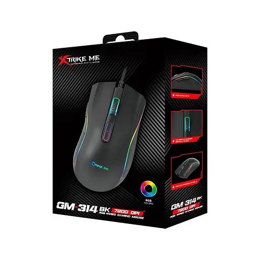 Миша ігрова XTRIKE ME programmable GM - 314 BK wired mouse |800-7200 6 step dpi| - фото 2