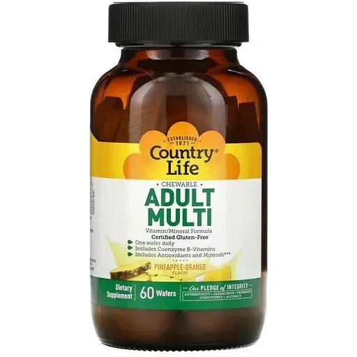 Вітаміни та мінерали Country Life Adult Multi, 60 жувальних таблеток - Ананас-апельсин