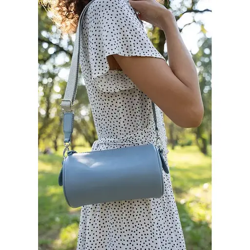 Шкіряна сумка поясная-кроссбоди Cylinder блакитна - фото 1