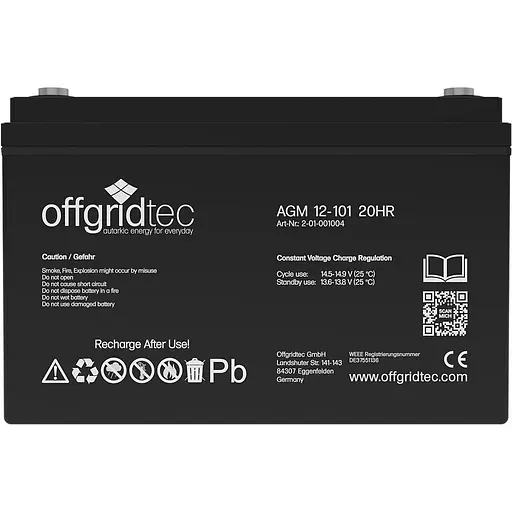 Аккумулятор Offgridtec AGM 101 Ah 20HR 12V Deep Cycle Solar Battery - фото 2