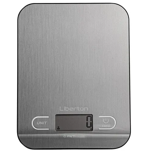 Ваги кухонні Liberton LKS-0714 Smart, Steel, до 5 кг, дисплей, синхронізація через Bluetooth, тарокомпенсація, автовідключення, індикатор перевантаження, батарейка: 3*ААА у комплекті