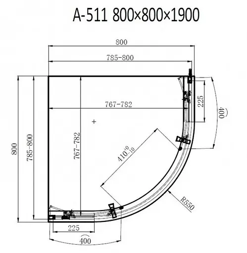 Душевая кабина Dusel A-511 80x80x190 прозрачная, Универсальная, прозрачный, хром, 80x80 - фото 5
