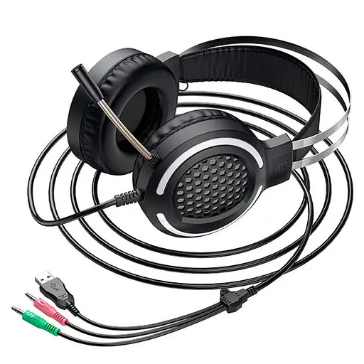 Дротові навушники ігрові Hoco Gaming LED Headphones ESD03, USB, 2х3.5mm, 2m, black - фото 3