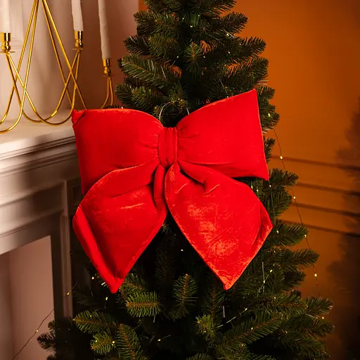 Оксамитовий бант для декору Yiwu на ялинку та двері 45×50 (см) Червоний CR-2-14 - фото 2