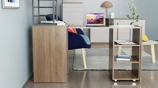 Стол-тумба трансформер Смарт 4/1 с этажеркой Ferrum-decor 1430x1450x500 Черный металл ДСП Дуб Сонома Трюфель 16 мм (FRD-105127) - фото 7