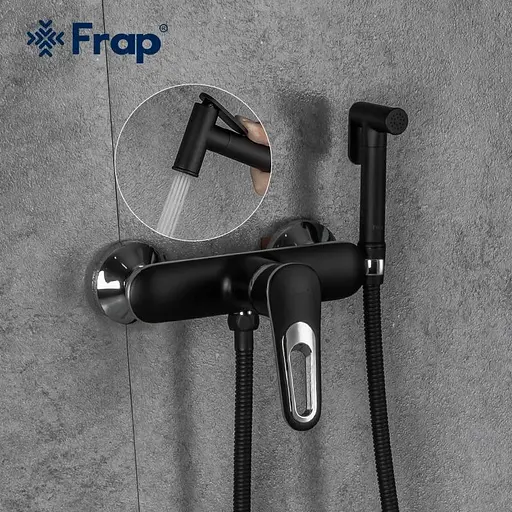 Змішувач для гігієнічного душу зовнішнього монтажу 150 мм Frap F2049-6, чорний/хром, Чорний матовий - фото 2