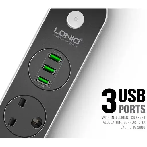 Сетевой фильтр LDNIO SC3301 удлинитель 1.6 м 3 розетки 3 USB серо-черный - фото 6