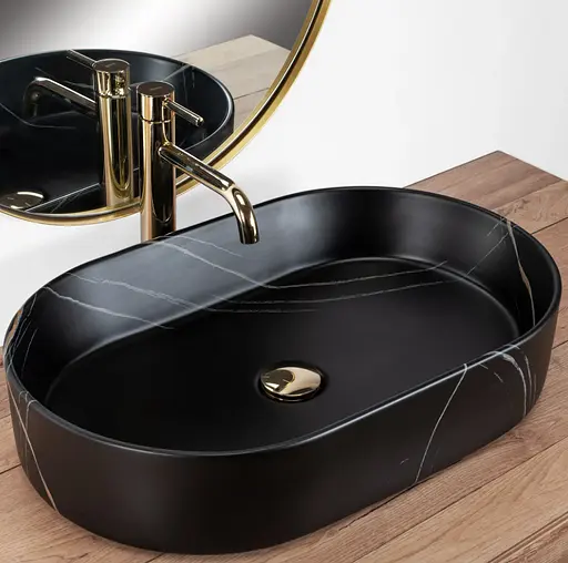 Умивальник Rea Nadia Stone Matt накладний REA-U8565, Чорний матовий - фото 2