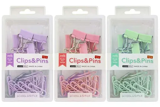 Набір канцелярський пастельний, біндери 19 мм 6 шт., скріпки 28 мм 40 шт. - фото 2
