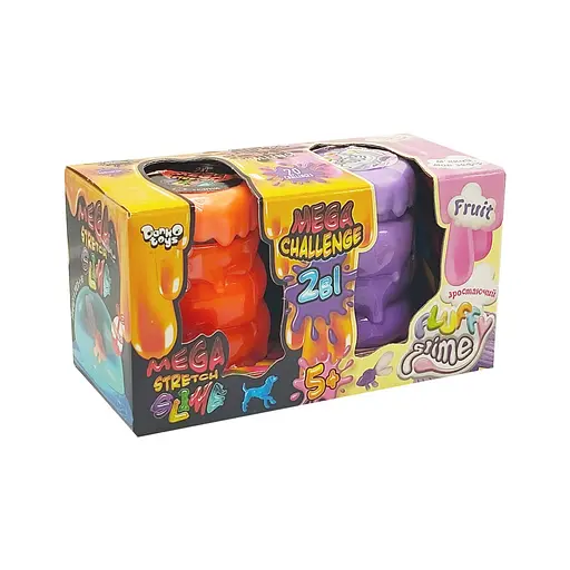 Вязкая масса 2 в 1 "Mega Stretch Slime" и "Fluffy Slime" Danko Toys FLS-03-01U Оранжевый-фиолетовый - фото 1
